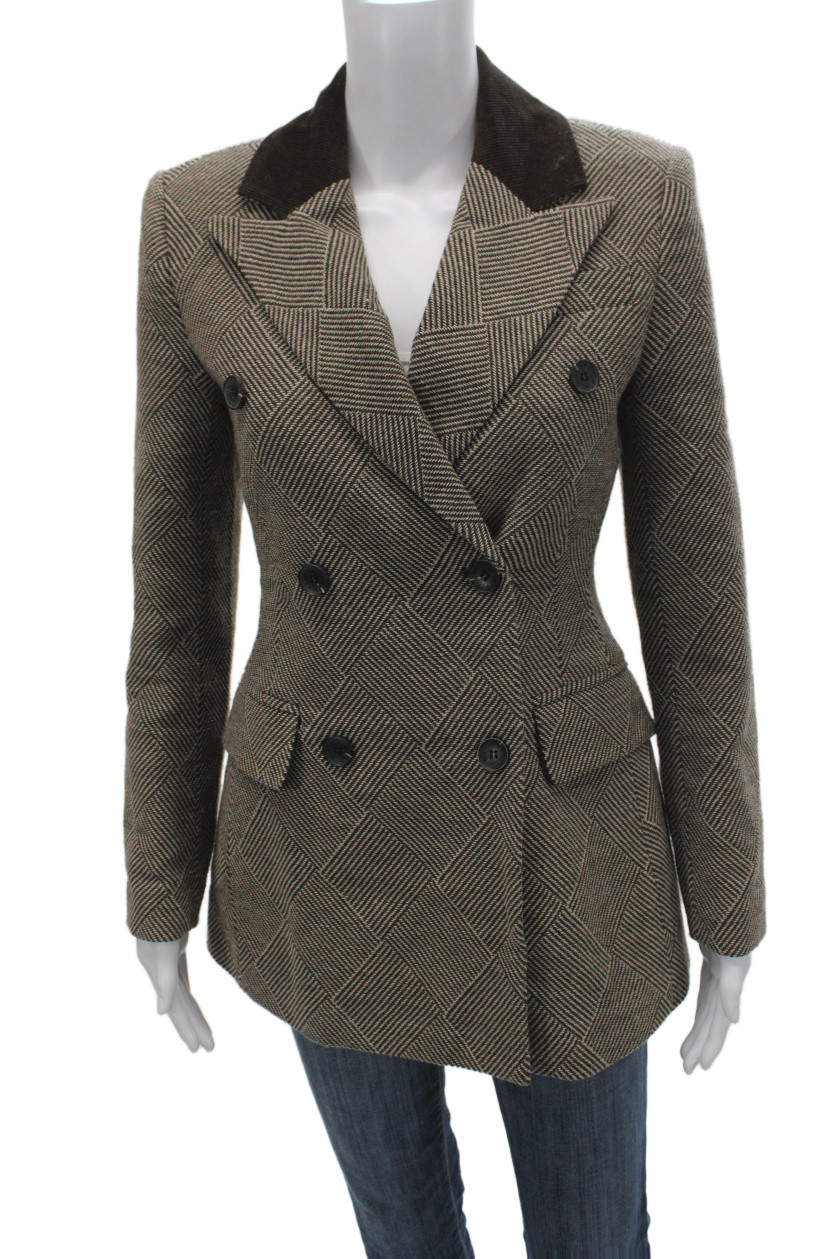 Avec Les Filles Womens Basic Jacket Brown Geometric Button Long Sleeve Size XSFree Shipping in US $100+ Orders | $6.95 Orders Below