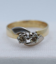 14ct Yellow Gold .46pts L/M VVS Round Dia 6 Claw Toi Et Moi Ring Size O 3.97G