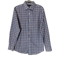 Banana Republic Dress Shirt Mens Medium Blue Gingham Grant Fit Non Iron Stretch