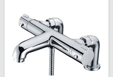 Oslo Chrome Deck Mounted Thermostatic Bath Shower Mixer Tap - Modern Rounded