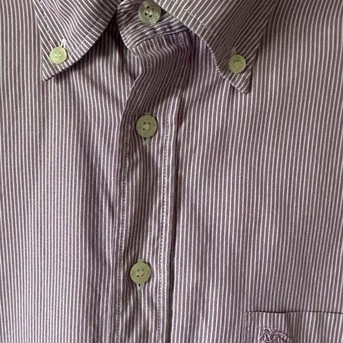 Burberry Brit Mens Button Down Shirt Purple and White Striped - Size Large - Picture 3 of 10