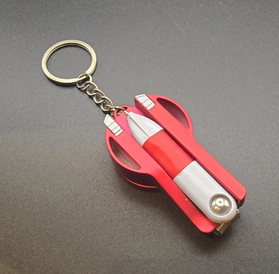 Rare VTG Retro Red Multi-Tool Keychain Pen, Mirror, Nail Clipper & File, Ear Pic - Image 3 of 4