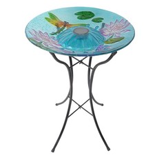 Outdoor Handpainted Solar Light Bird Bath Birdbath Stand Feeder Garden Decor