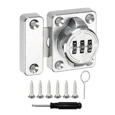 Cabinet Door Latch Metal Keyless Drawer Lock, Glittering Silver