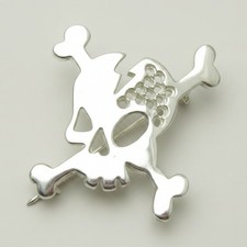 Sterling Silver Brooch Skull And Crossbones Genuine Solid Stamped 925 Handmade