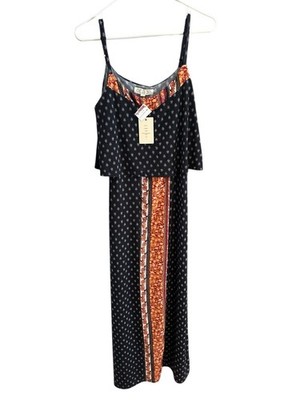 NWT Pink Rise Slip Dress Black/Gold Maxi Dress, 57  Length, Adjustable Strap