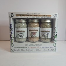 Bath Salt Zen Aromatherapy Infused 3 Jars 16 oz Each Eucalyptus Rosehip Lavender