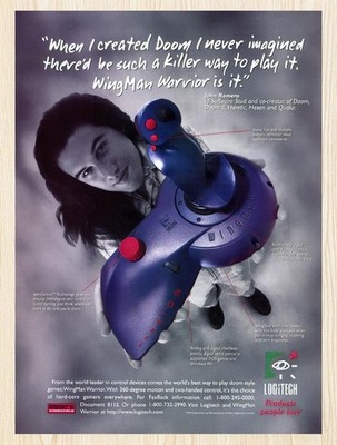 1997 Logitech WingMan Warrior Joystick John Romero Original Advertisement v2
