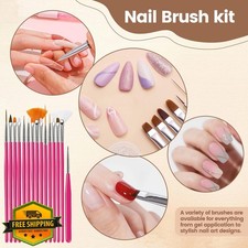 Nail Art Tools Set, 15 Brushes, 6 Dotting Tools, Pink Kit