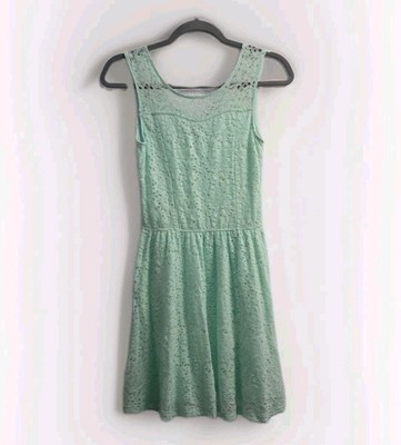 Abercrombie Kids 13/14 Mint Green Lace Eyelet Sleeveless Midi Dress  Pockets