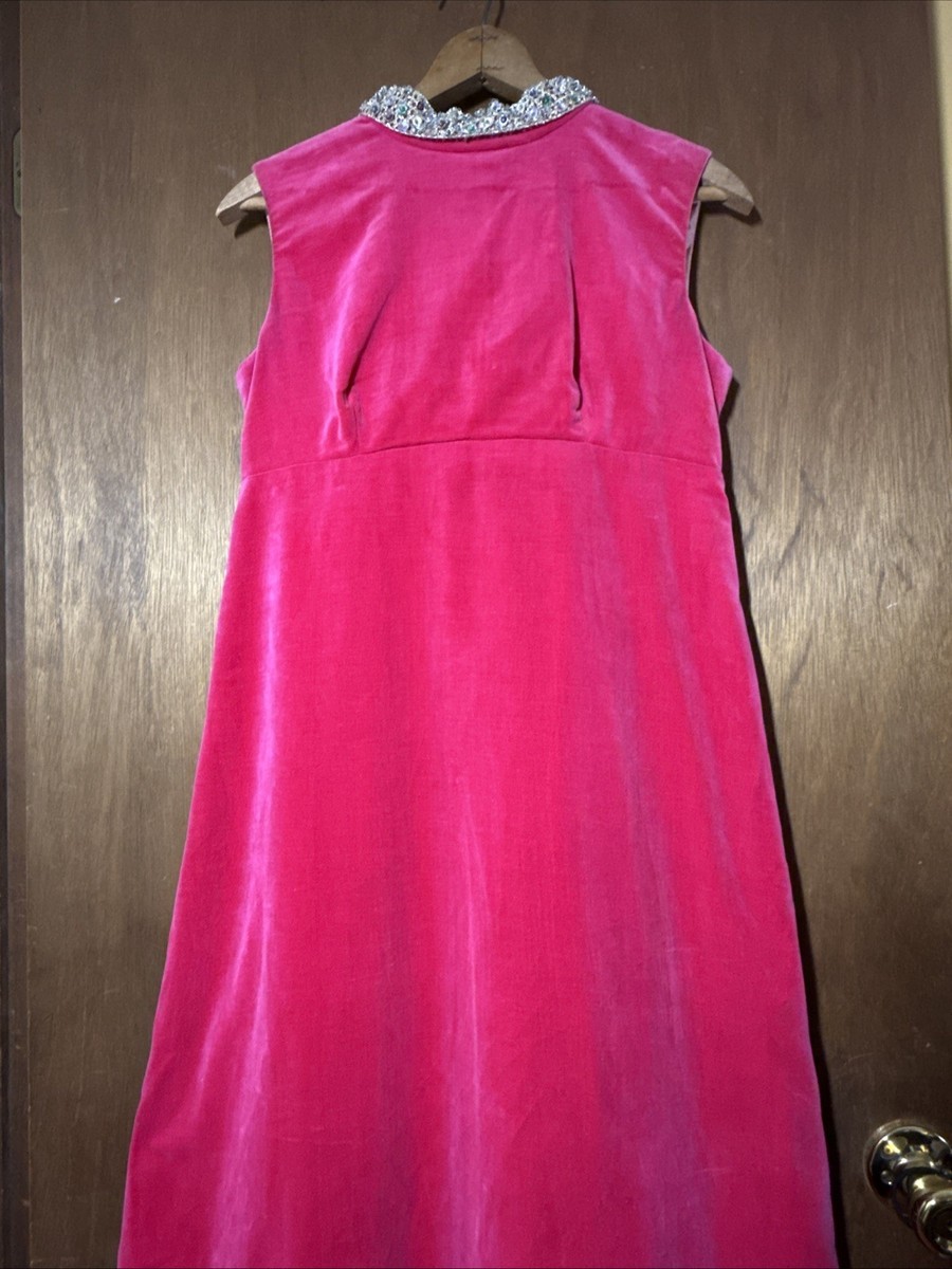 Vintage Pink Velvet Maxi Dress Size Small Mid Century Sequin Collar See  Meas. | eBay
