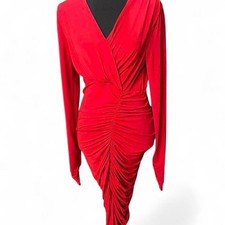 BCBGMAXAZRIA Dalton Ruched Bodycon Dress Red Size M Long Sleeve