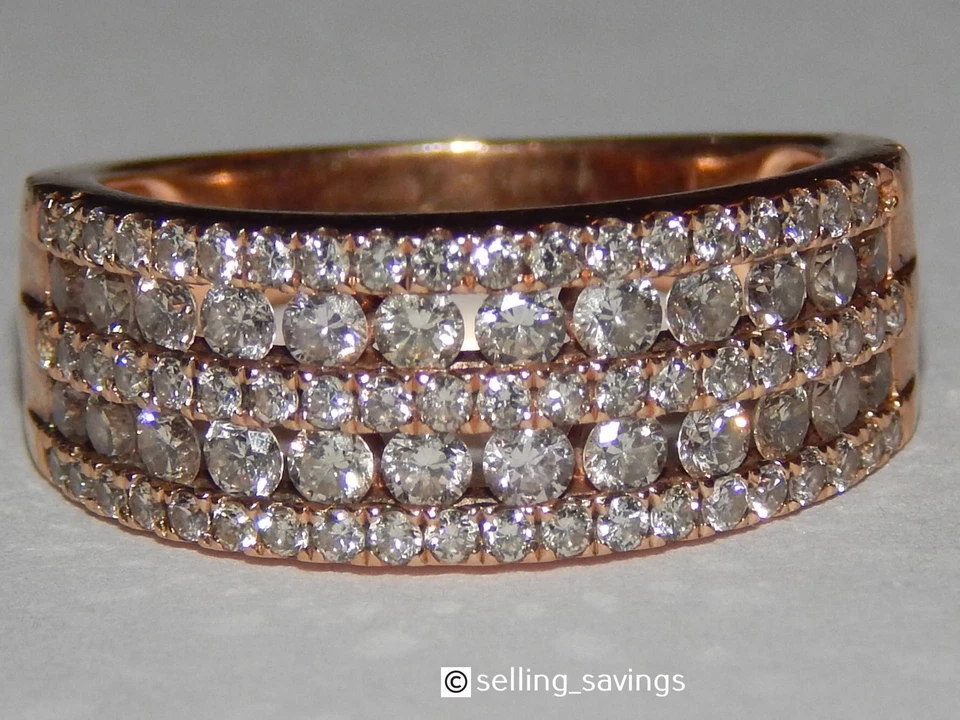 JUEGO DE CANAL DE DIAMANTES LEVIANO 1,00 TCW ORO ROSA 14K ANILLO BANDA ANCHA 8 MM TAMAÑO 6,5 Foto 4 de 4