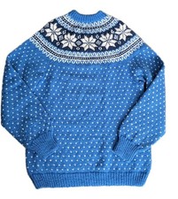 Suéter tejido a mano para hombre azul casero copos de nieve vacaciones Navidad abuelo talla M?