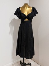 BCBGMaxAzria Black Lace Embroidered Fit and Flare Eyelet Midi Dress Size 4