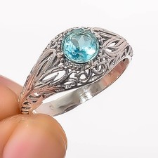 Neon Blue Apatite 925 Sterling Silver Boho Ring s.8.5 R7647-55