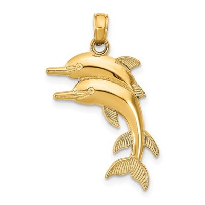 14K 2-D Two Jumping Dolphins Charm Bracelet Necklace