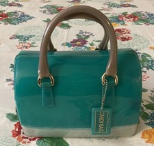 Borsa a mano vintage Furla caramelle turchese acqua borsa gomma gelatina manico danneggiato look!
