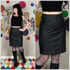 Vintage Y2K Black Leather Mini Pencil Skirt  29" Waist