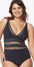 NEW Orig$139 Ruby Ribbon BLACK St Tropez One Piece Swim Bathing Suit 16 NWT
