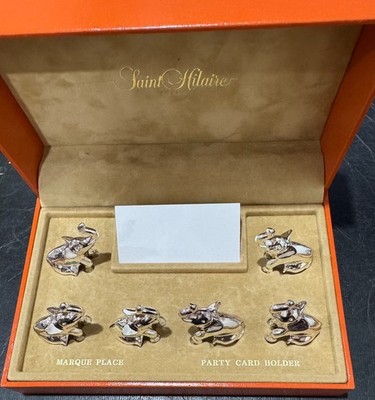 Vintage Set 6 Saint Hilaire Paris Silver Plated Ercuis Elephant Card Holders NEW