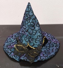 Hexenhut in Blau und Lila mit schwarzem Schnörkelmuster - Fasching / Helloween