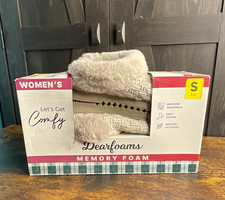 Dearfoams Women's Memory Foam Faux Fur Cuff Slip-On Slippers Beige US 5