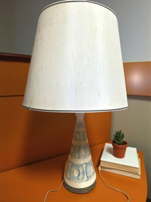 #ad FAIP Fine Arts in Plaster MCM Lamp Blue White Glazed Atomic Age Lighting Working $220.00