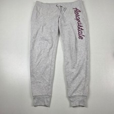 VTG Y2K Aeropostale Sweatpants Women's Medium Gray Fleece Joggers Script Logo