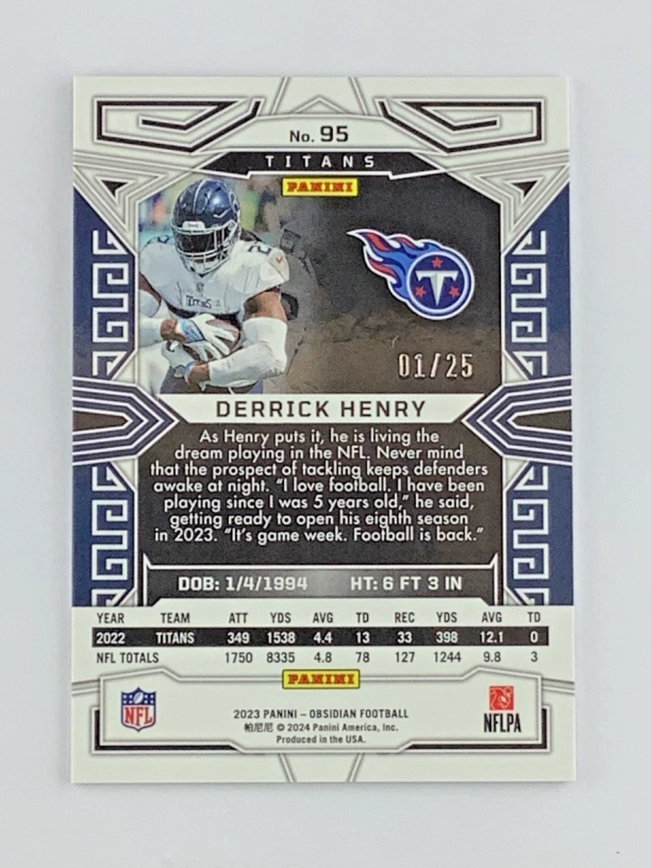 2023 Panini Obsidian Derrick Henry FOTL Green Electric Etch Platinum SSP 01/25 - Image 2 of 4