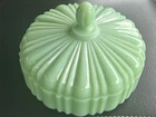 VTG Fire King Jadeite Covered Candy Dish Anchor Hocking Old Cafe Ribbed Lid