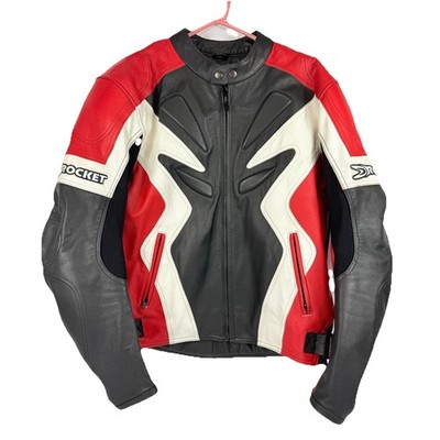 Joe Rocket Mens Black Red Leather Motorcycle Jacket 46 Heavyweight