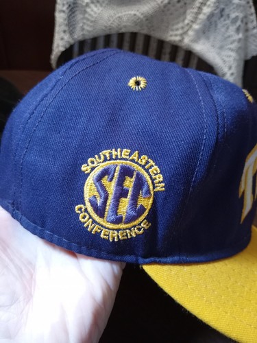 LSU Tigers SEC Yellow Brim Purple Hat vtg 1990s Pro Line USA Fitted 7 2/8 - Picture 6 of 14