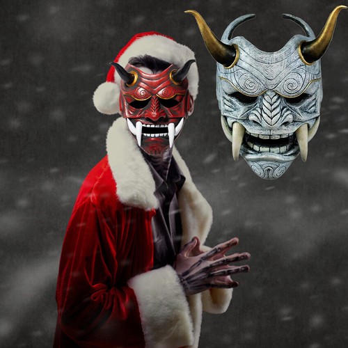 Prajna Headwear Party Noh Oni Devil Mask Latex Halloween Demon Samurai Kabuki