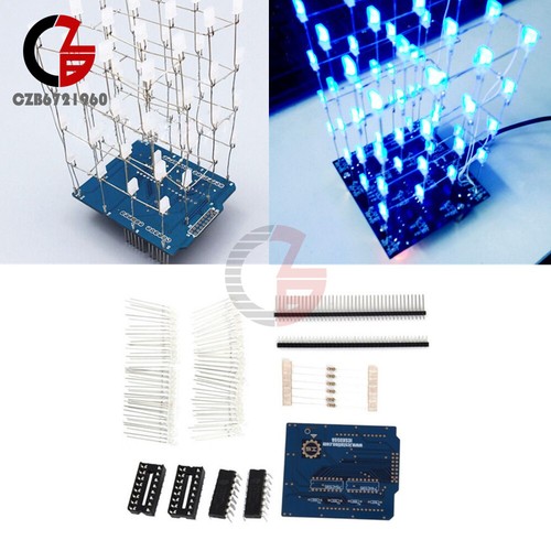 4X4X4 3D Light Cube Electronic Kits Blue Arduino Shield Blue LED ...