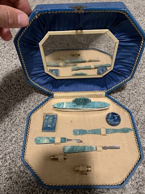 vintage marbled celluoid manicure kit made in germany in original box rare find