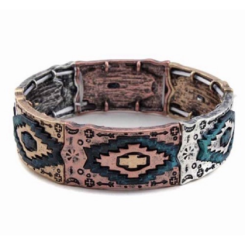 Patina, Copper, and Silver Toned Stretch Bracelet - Picture 1 of 1
