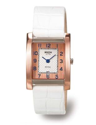 BOCCIA Titanium Royce Damenuhr 3141-04 rosegold weißes Lederband