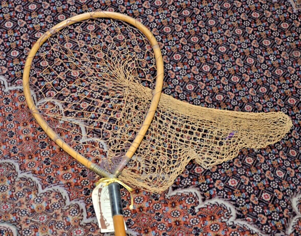 Antigua red de desembarco de trucha/salmón BAMBÚ, hermoso diseño con pátina 52" Foto 3 de 4