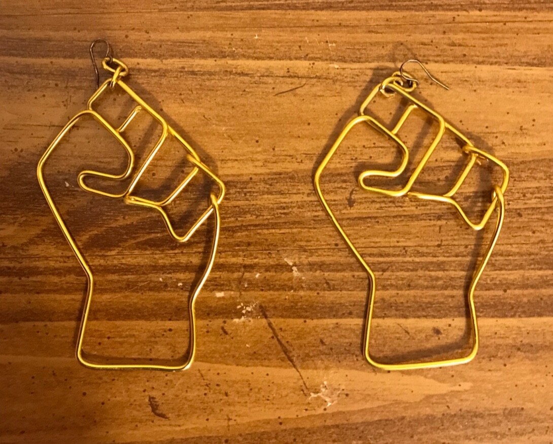 Gold Wire Large Lightweight Dangle Unity Fist Ear… - image 1