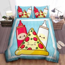 Ketchup Mayonnaise Bottle Pizza Quilt Duvet Cover Single Size Bedding Set Decor