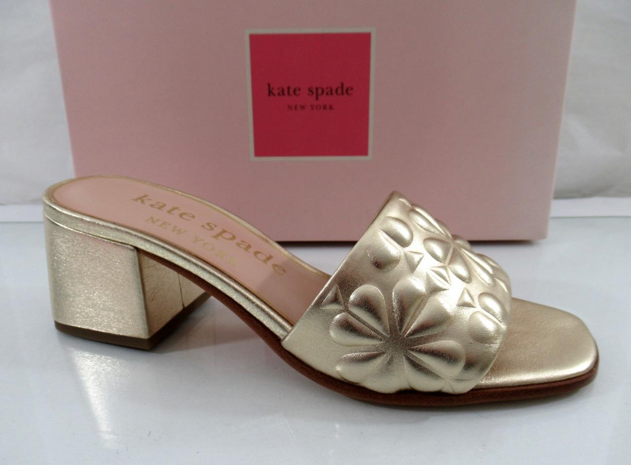 Kate Spade New York Emmie Mid Heel Slide Sandals Metallic Leather Gold Size  7.5 196021039584 | eBay