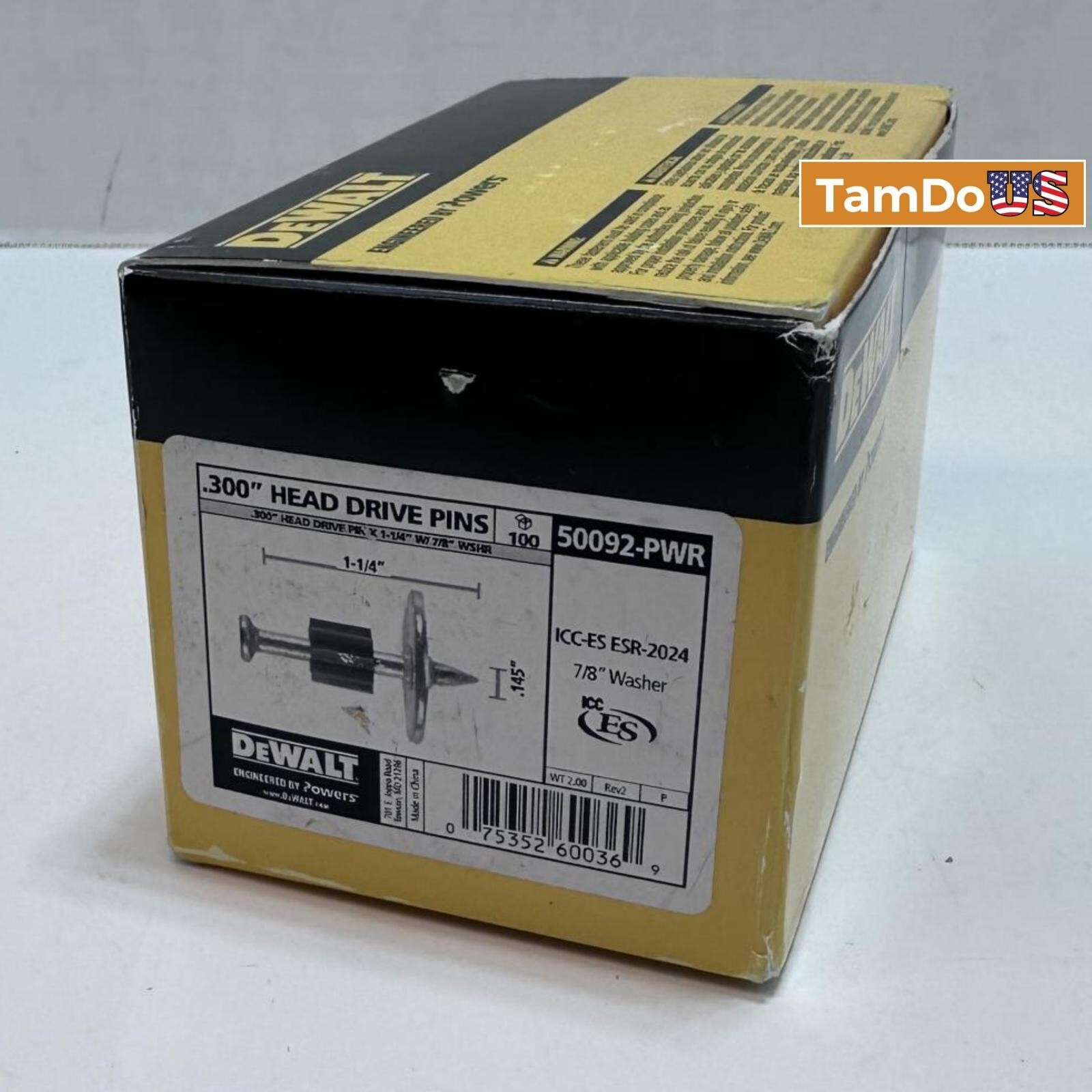 (Lot of 5) Dewalt Drive Pin, 0.300" Head, 7/8" Washer, 1-1/4", QTY 100