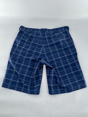 Nike Golf FITDRY Shorts Men Size 34 Blue Plaid Polyester Spandex