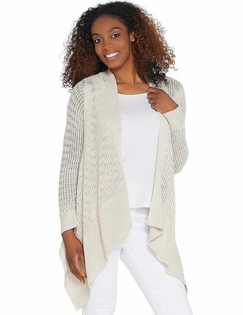 Du Jour Sand Natural Long-Sleeve Drape Front Open Stitch Cardigan Sweater  New | eBay