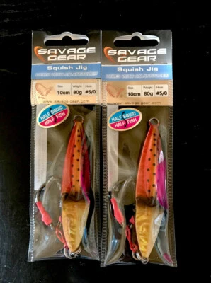 (2) Savage Gear SQUISH JIGS - Gold Red - 10cm 80g - FREE SHIPPING!
