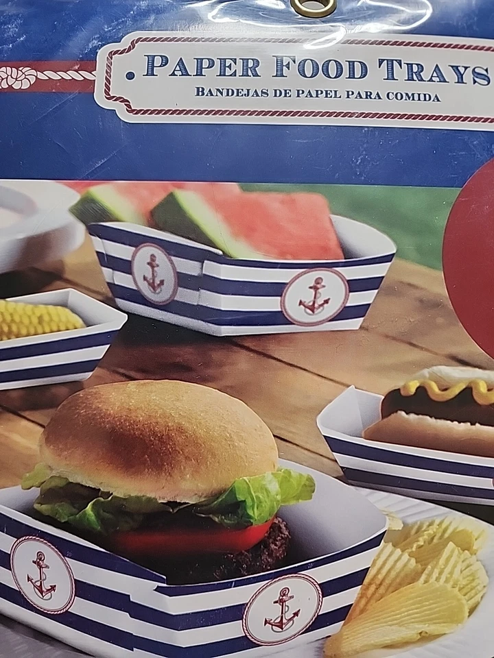Bandejas de comida de papel ancla temática náutica 50 piezas 2 tamaños diferentes Foto 3 de 4