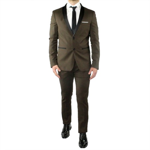 Abito Uomo Smoking Elegante Vestito Completo Testa di Moro Cerimonia  Sartoriale | eBay