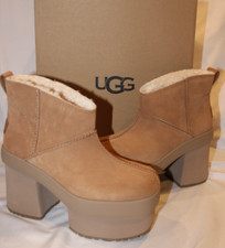 UGG NEW HEIGHTS PLATFORM MINI SUEDE WOMEN'S BOOTS SIZE US 8 NIB CHESTNUT