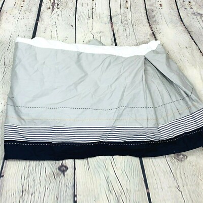 Pottery Barn Kids Crib Skirt Navy Blue Gray White Striped Tailored Bed